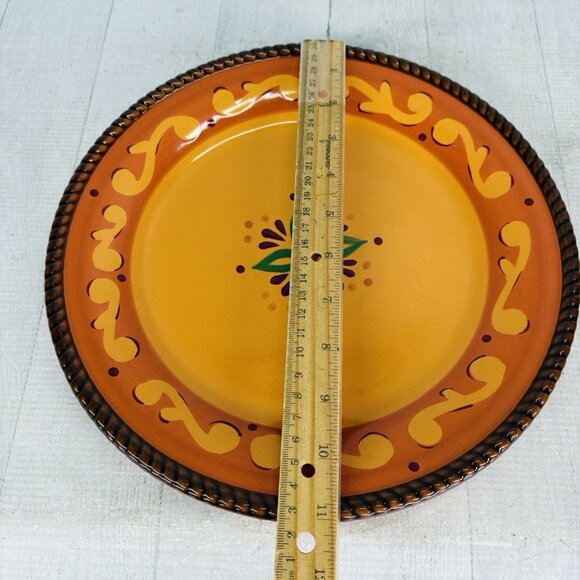 Celebrating Home TUSCAN Orange Red Yellow Rope Trim Stoneware Dinner Plate Set 3 - Picture 9 of 16
